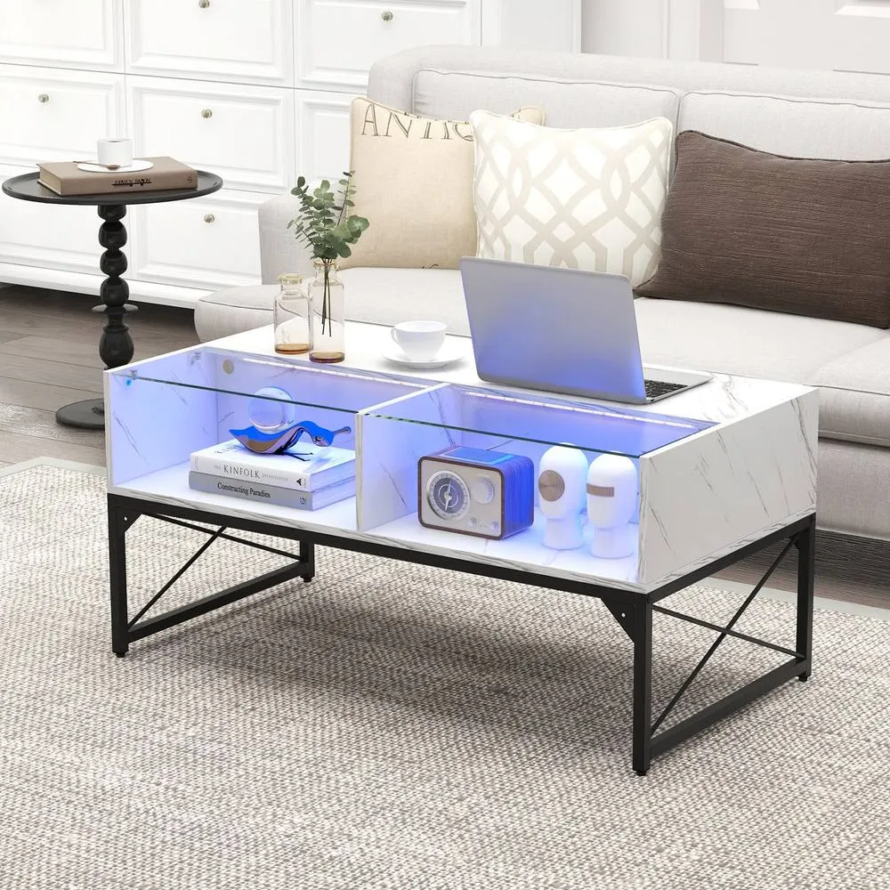 Costway High-gloss LED Coffee Table Center Table Modern Accent Table in White 6