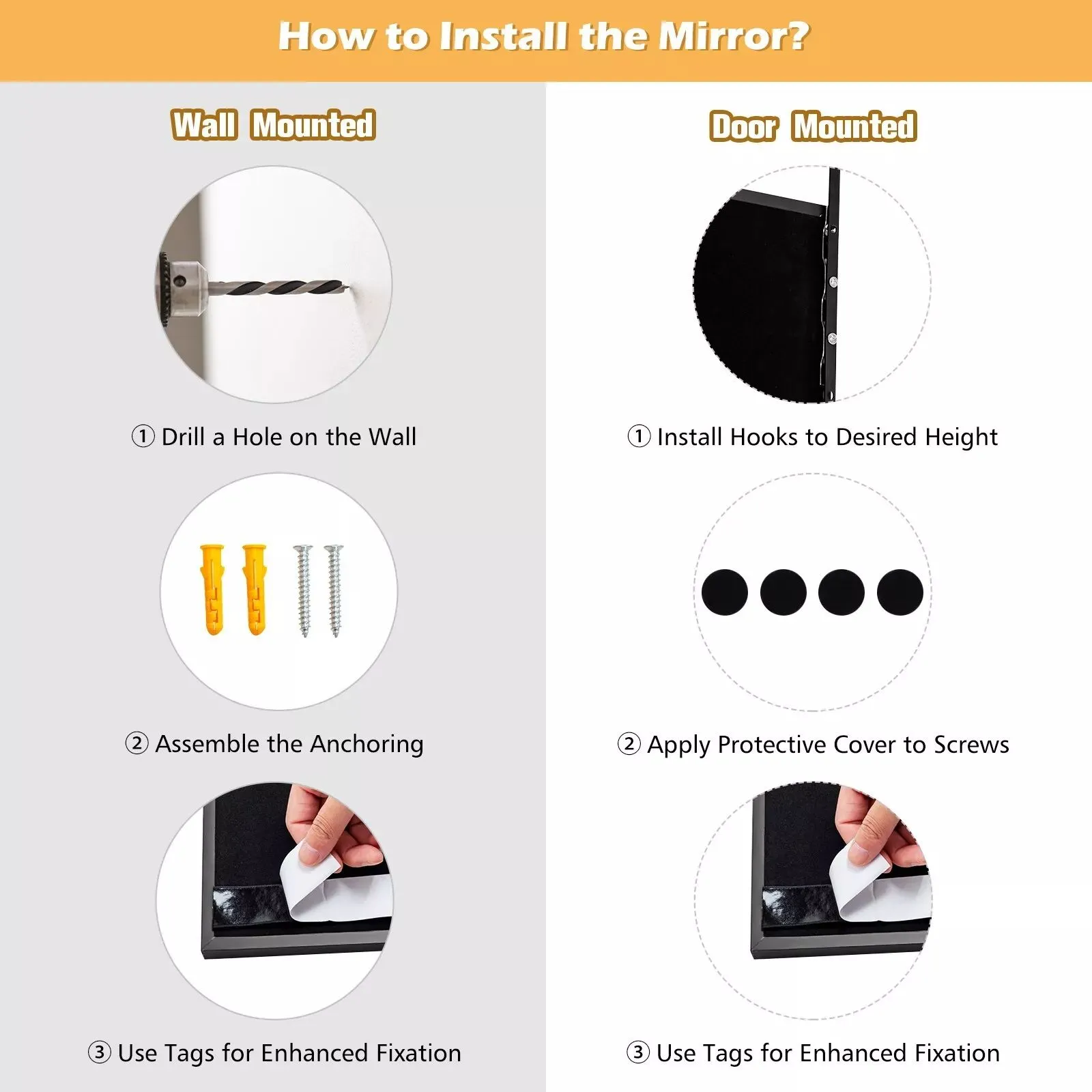 Costway 2 IN1 Full Length Mirror Over the Door Dressing Mirror Wall Mounted Makeup in Black 6