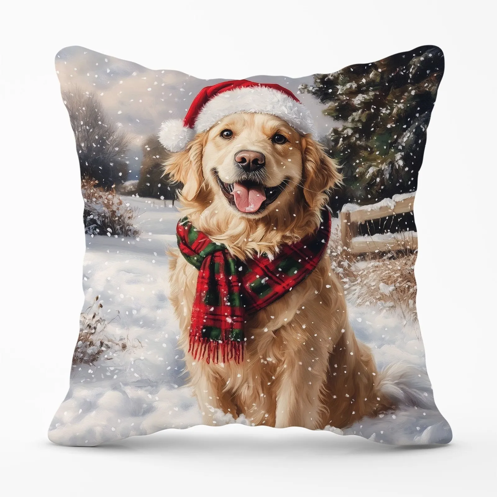 Warren Reed - Designer Christmas Golden Retriever Cushion in Yellow