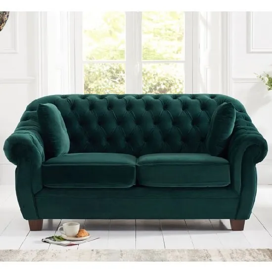 Sylvan Chesterfield Fabric 2 Seater Sofa In Green Plush