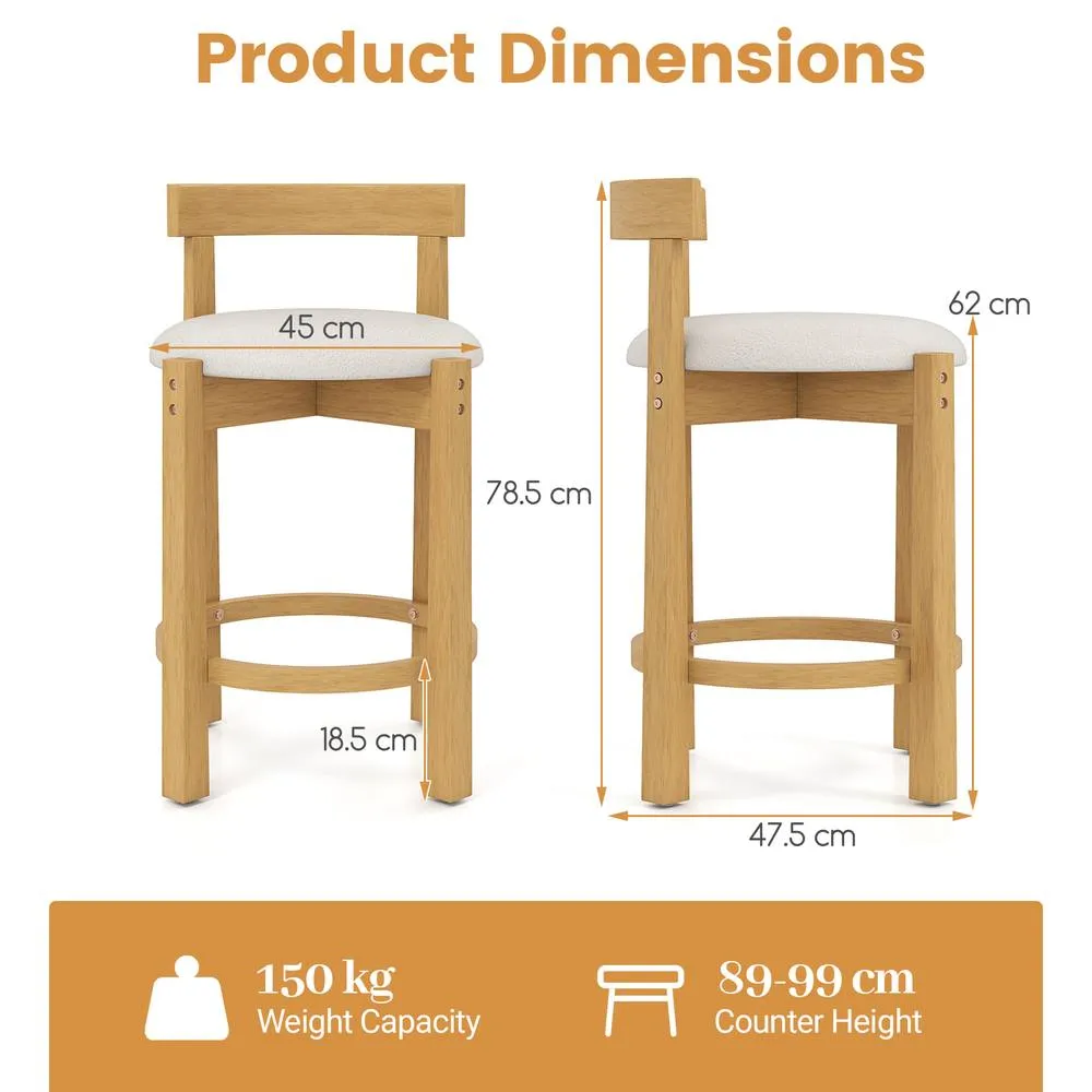 Costway 2PCS Counter Height Bar Stools Wooden Bar Chair /Padded Seat &Backrest in Natural 2