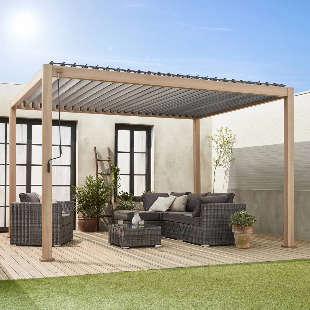 sweeek Louvered pergola aluminium 4 x 3m in Light Brown 6