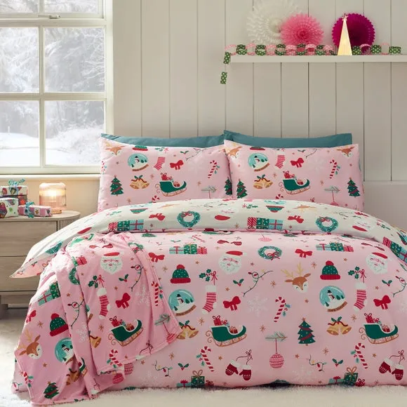 Catherine Lansfield Christmas Happy Holidays Duvet Cover & Pillowcase Set