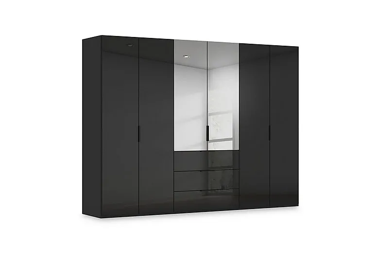 Haven 301cm 6 Door Combi Wardrobe with 4 Glass Doors and 2 Mirror Doors