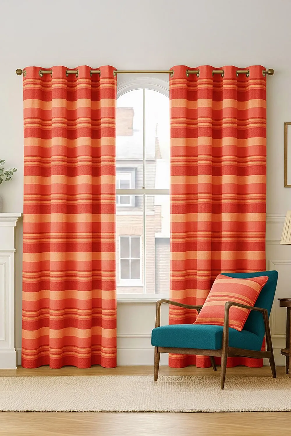 Homescapes Cotton Morocco Striped Curtain Pair in Terracotta 1