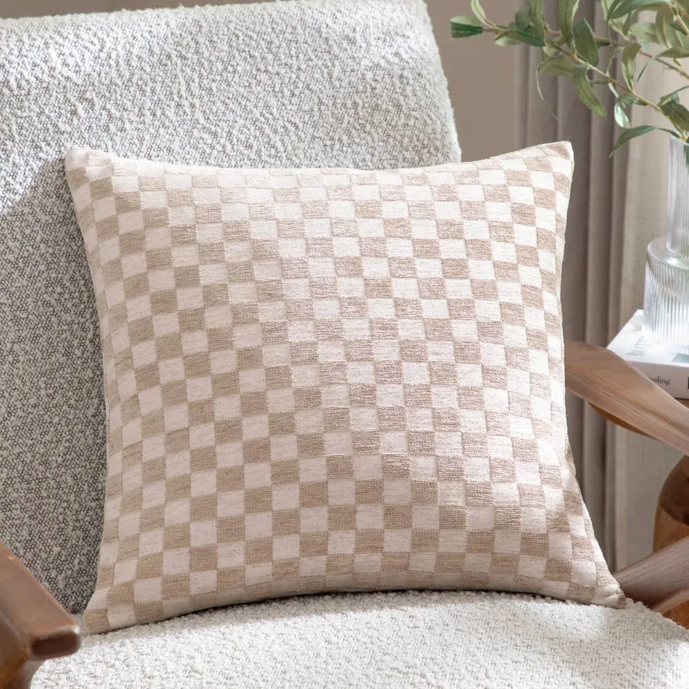 HOEM Larro Chenille Checkerboard Cushion in Natural