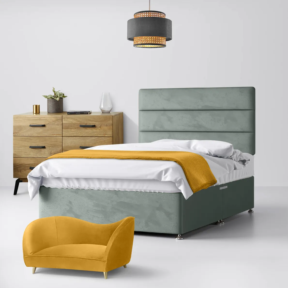 Cornell Lined Asphalt Velvet Fabric No Drawer Divan Bed - 4ft Small Double