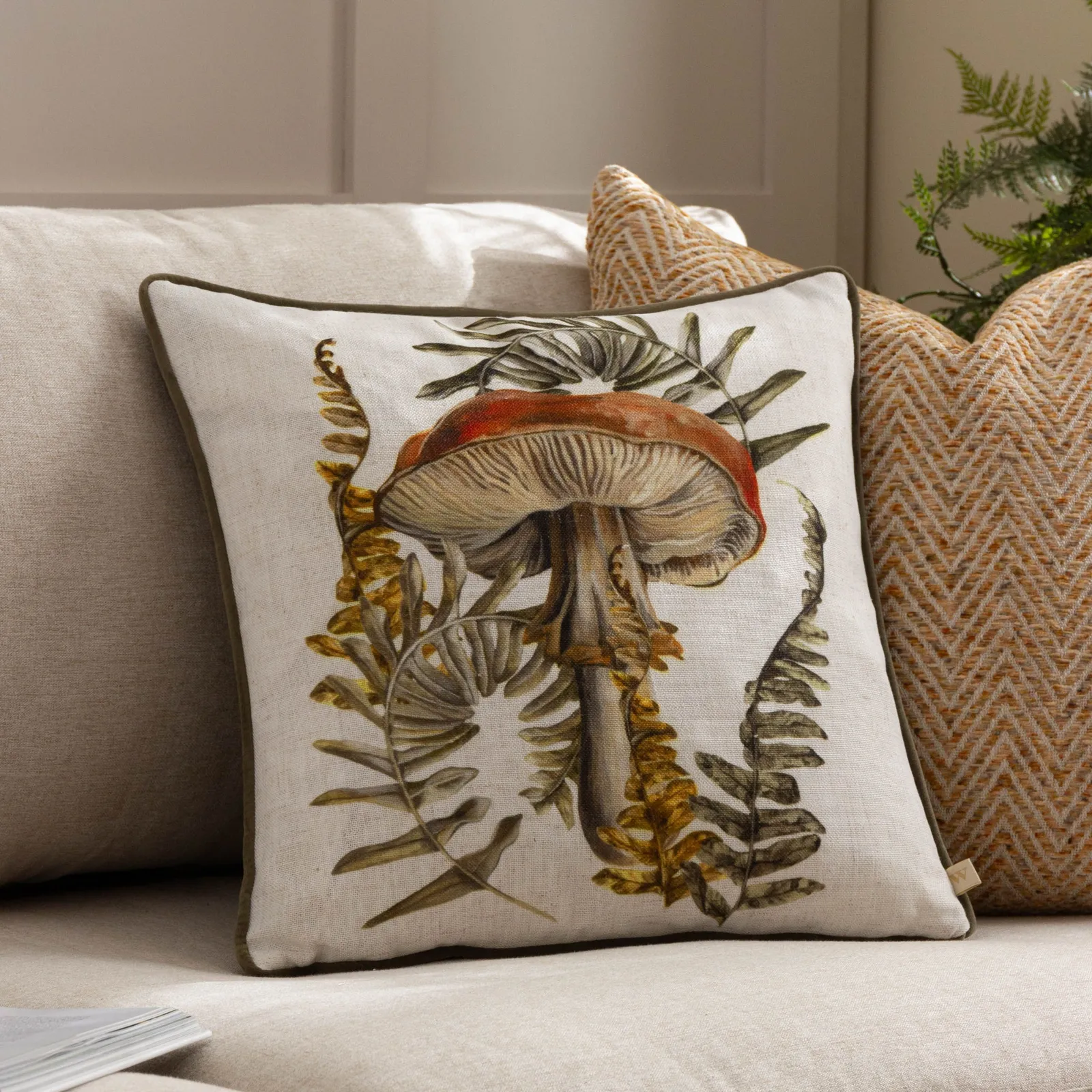 Wylder Nature Kielder Forest Hatfield Mushroom Piped Cushion in Natural