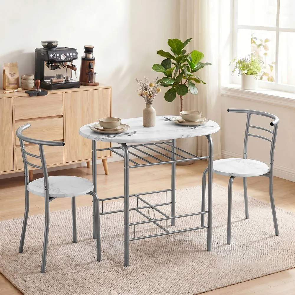 HOMCOM Breakfast Bar Table & Stools Set, Dining Room Set with Shelf in White