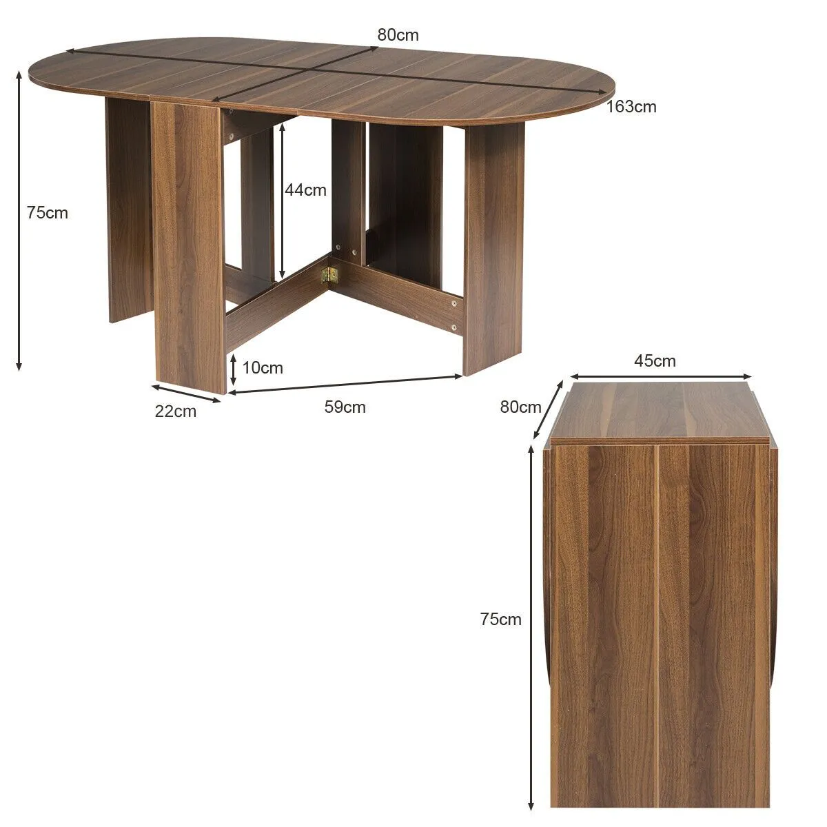 Costway 3in1 Folding Dining Coffee Table Drop Leaf Table Writing Desk for 4 to 6 People in Brown 4