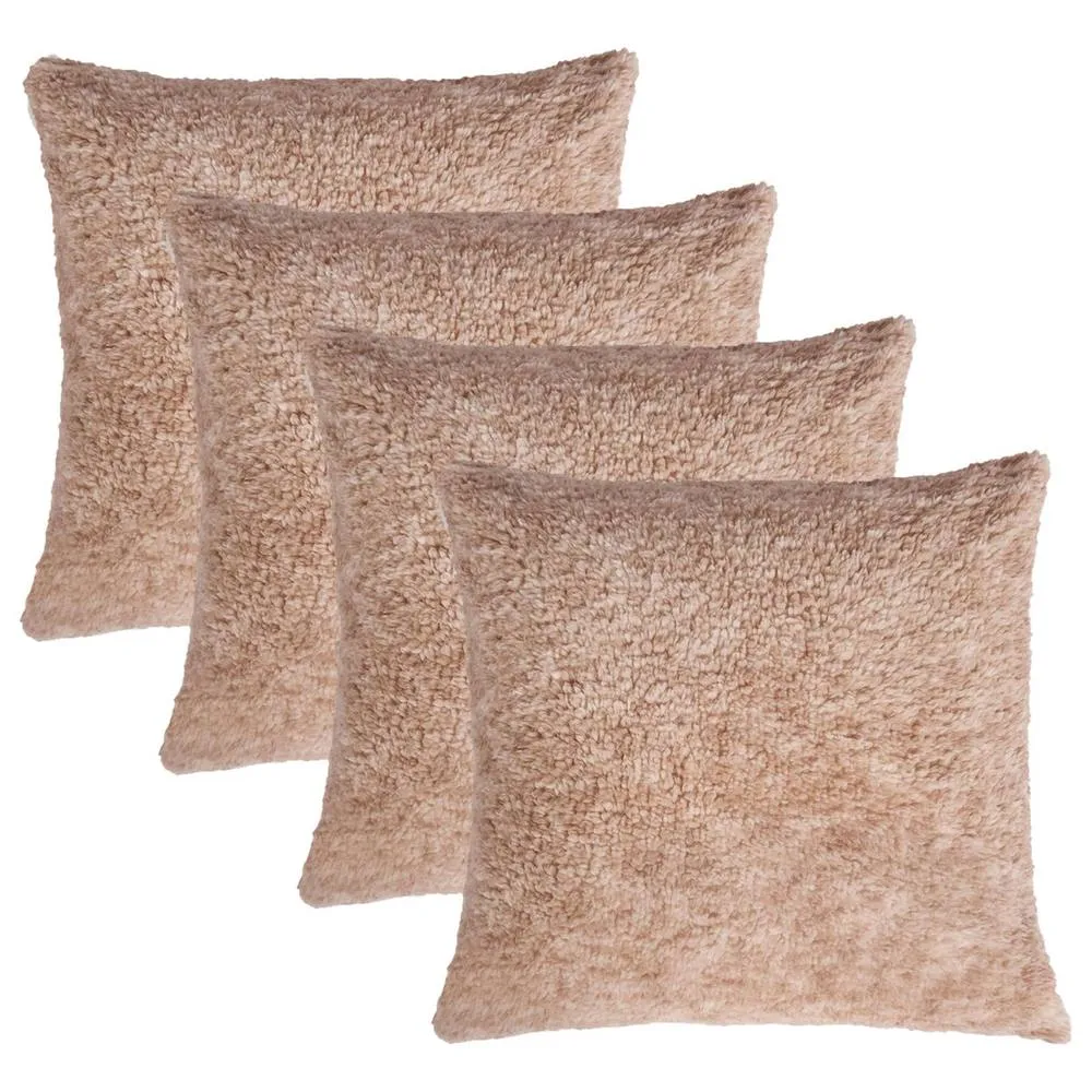 OHS 4 Pack Teddy Marl Soft Fleece Cushion Covers - 45 x 45cm in Natural