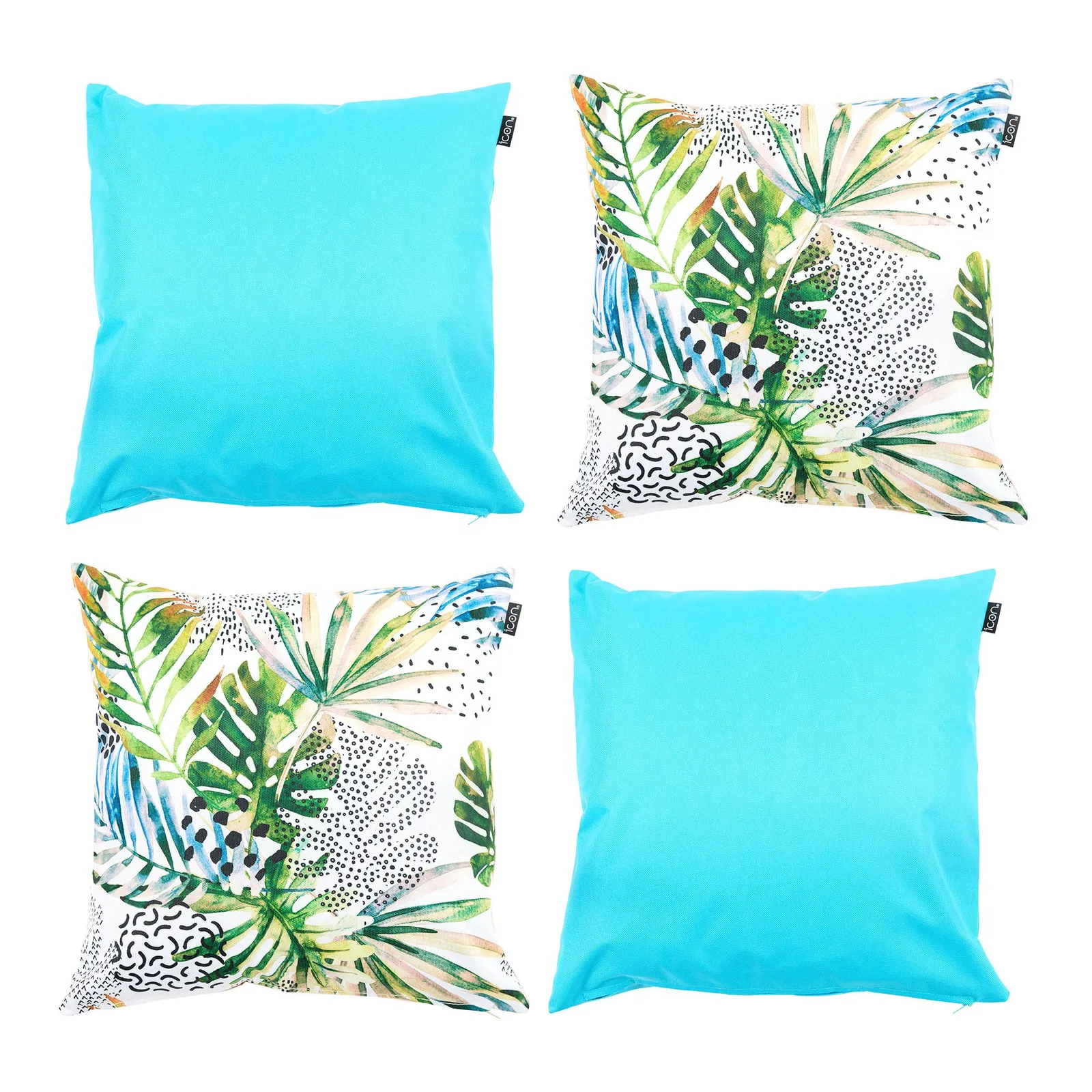 icon Indoor & Outdoor Waterproof Cushion, Palm & Aqua (4-Pack)