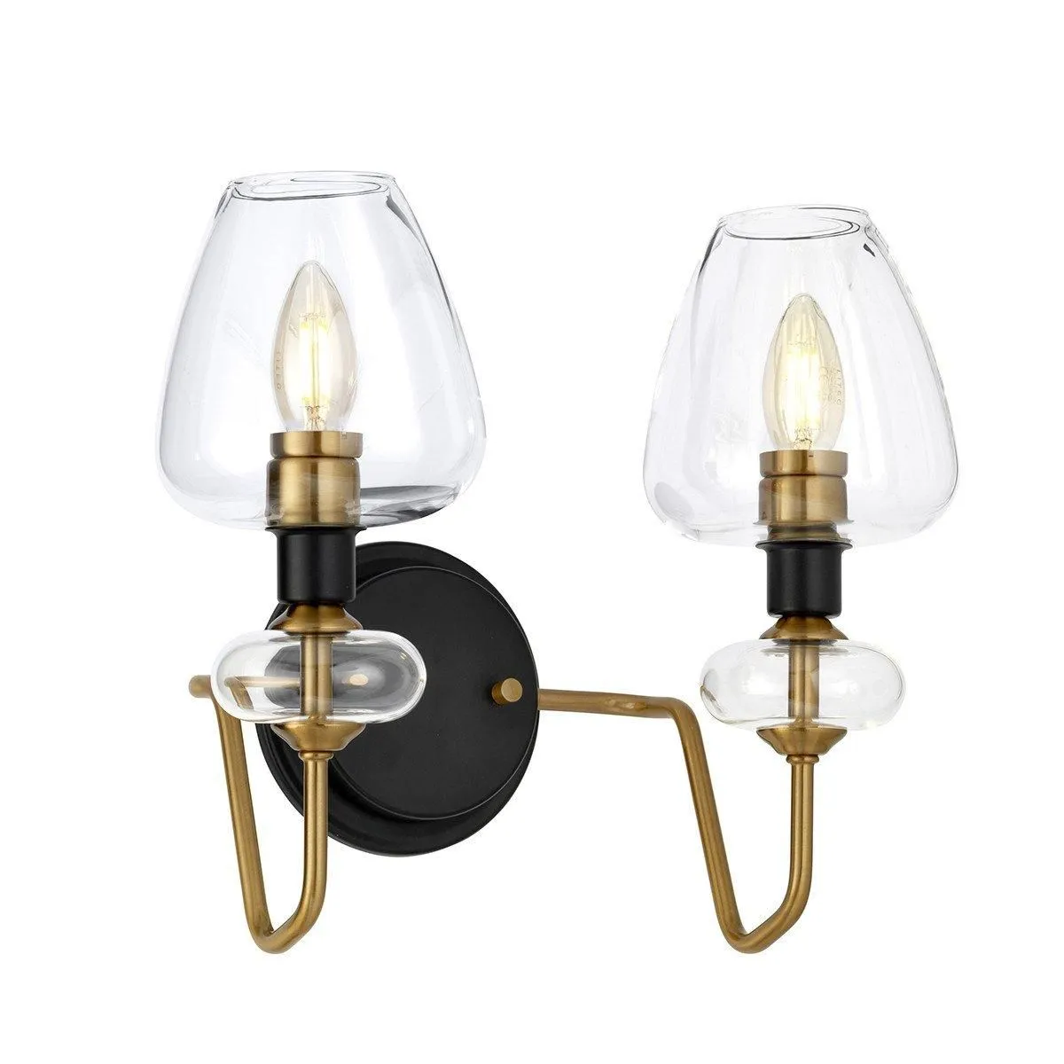 Netlighting Armand 2 Light Wall Light Aged Brass Glass Shades in Yellow