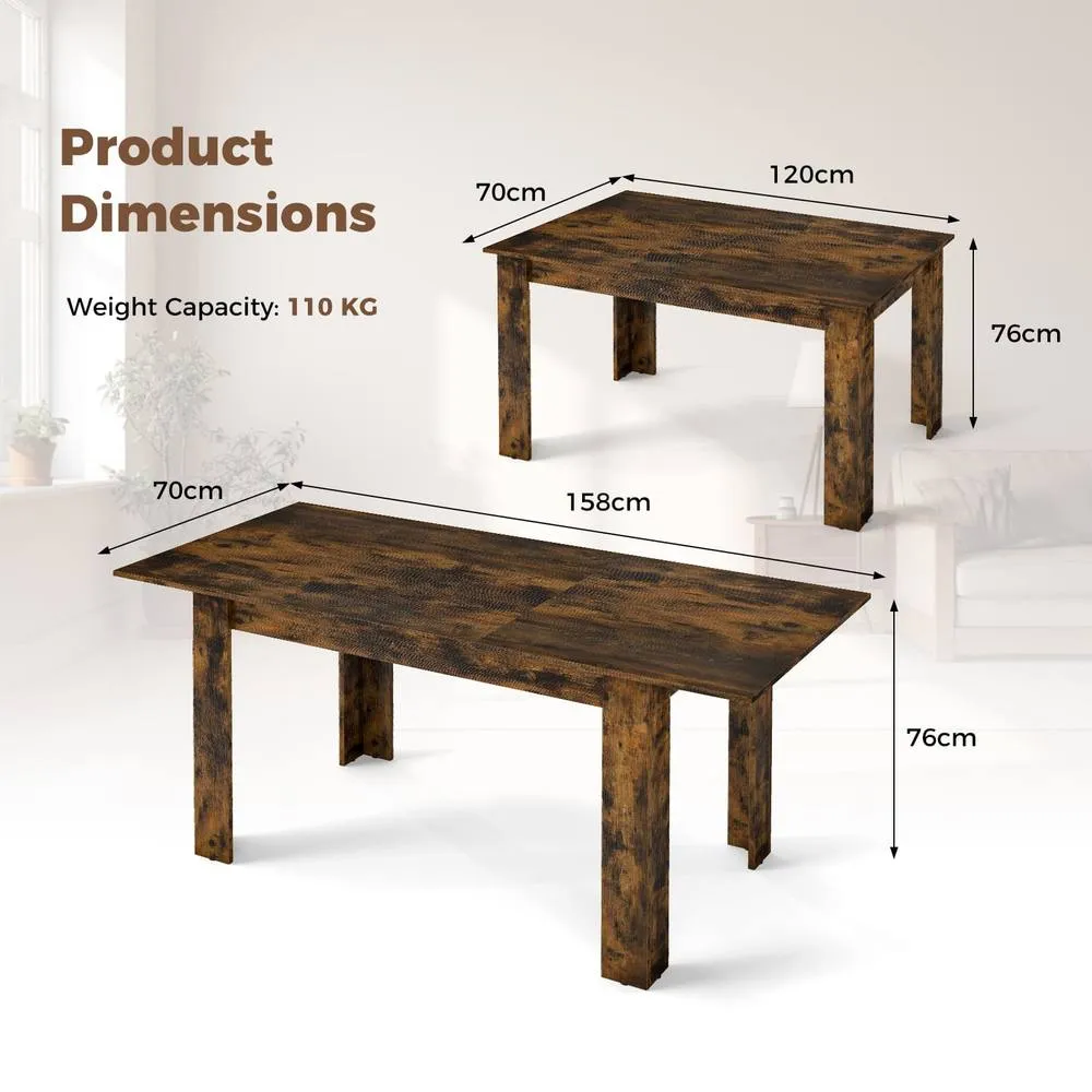 Costway Extendable Dining Table Modern Kitchen Table w/ L-shaped Legs Rustic Brown 2