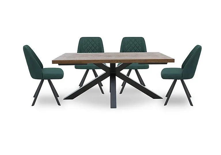Jupiter Dining Table with Star Base and 4 Swivel Chairs - Green