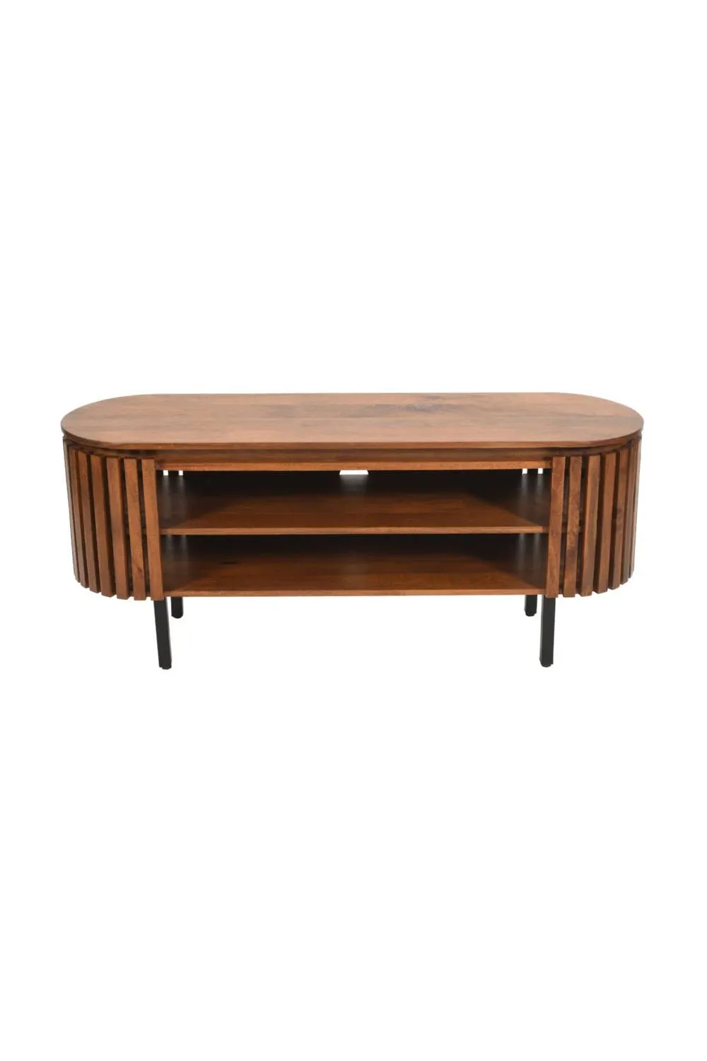 IH Design Tackley Mango Wood Oval Slat TV Cabinet Up to 55 Inches in Brown 3