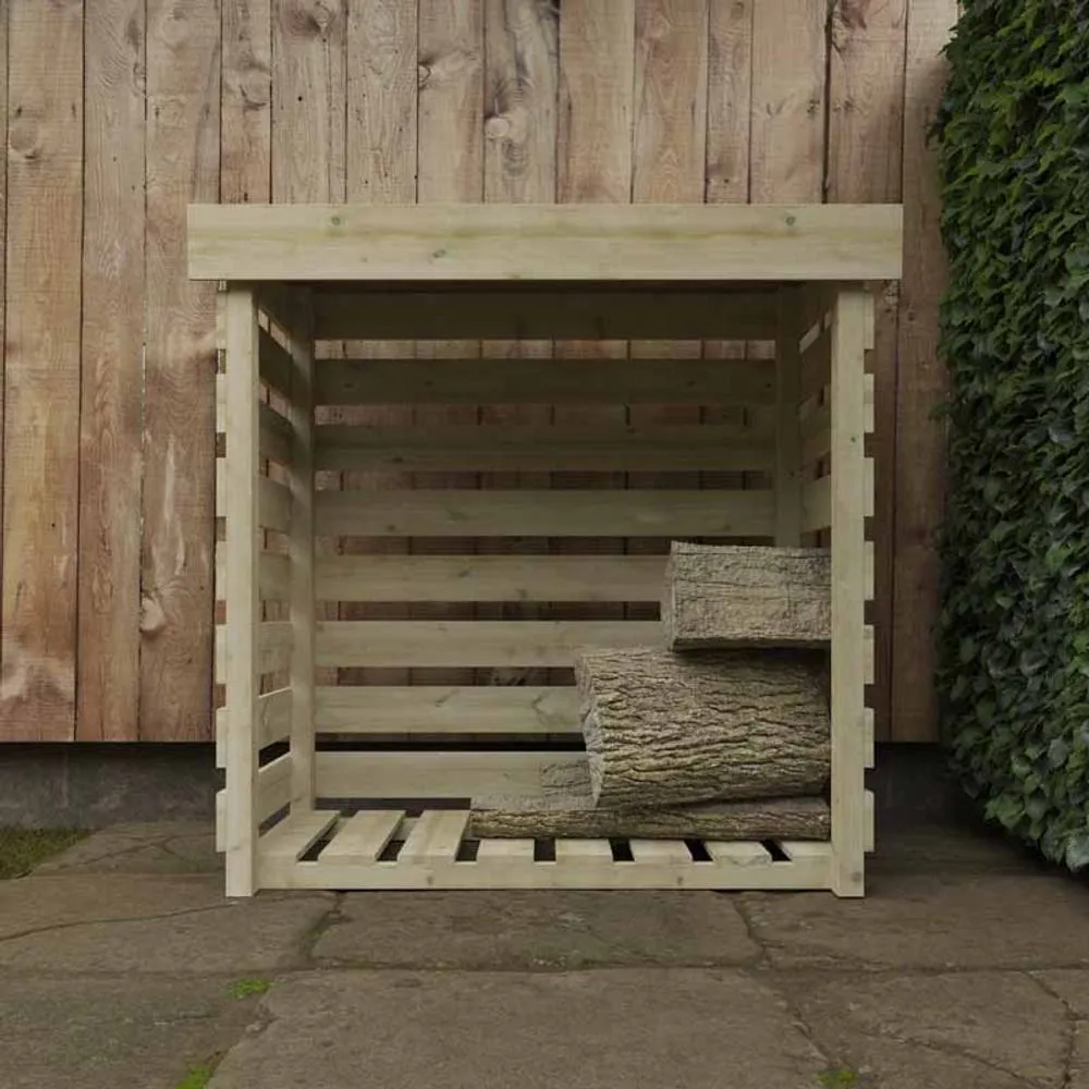 Buttercup Farm 4x2 Tanalised Log Store 19mm Shed - L115 x W55 x H123 cm - Green in Natural 2