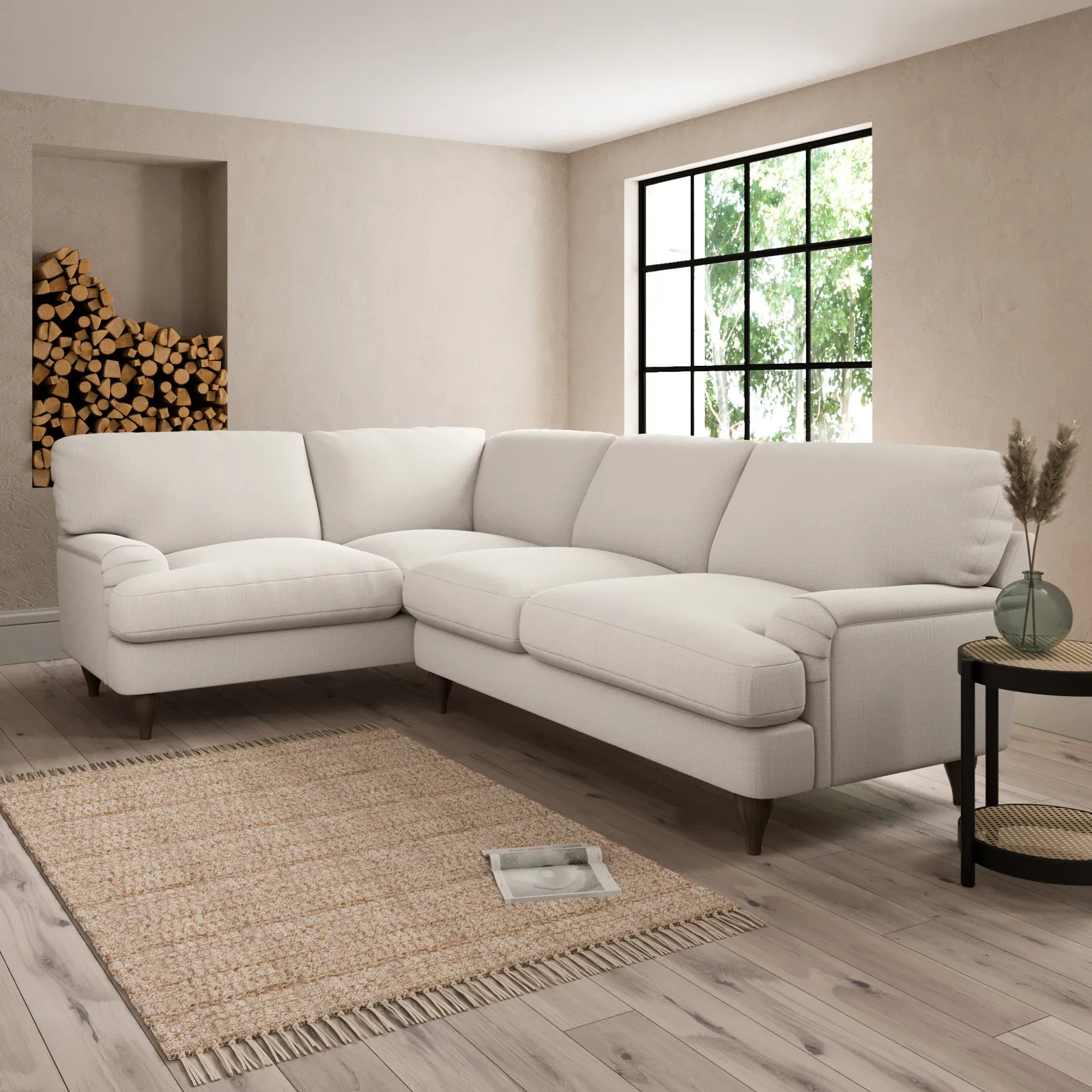 Darwin Slub Cotton Blend Left Hand Corner Sofa Brown