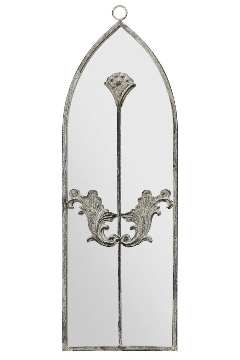 MirrorOutlet Concrete Colour Metal Frame Arched Garden Mirror 24" x 8" 60 x 20CM in Grey 5