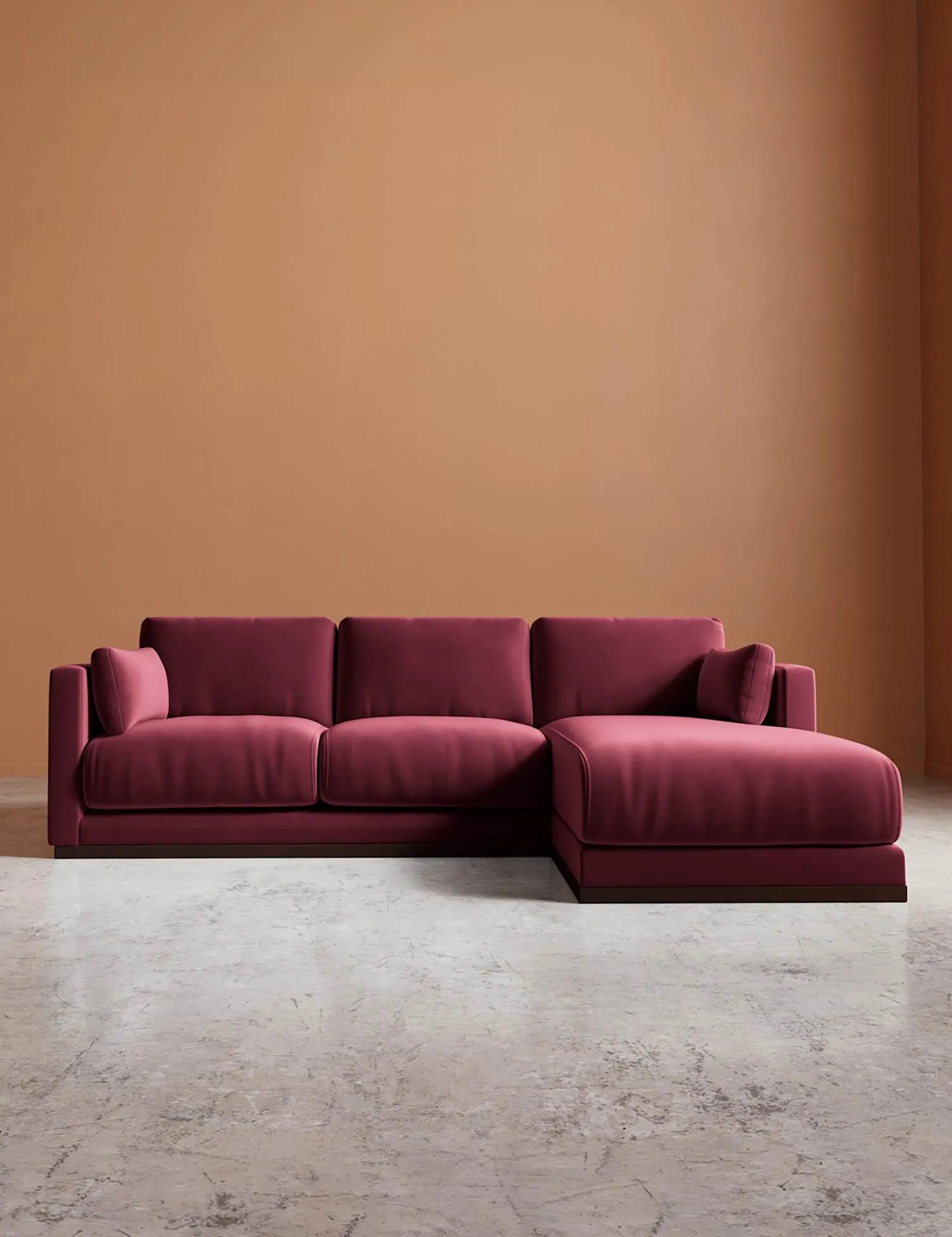 Swoon Easy Velvet Right Corner Sofa Burgundy