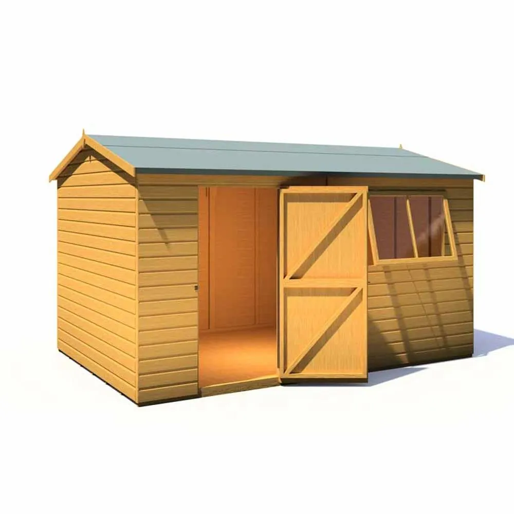 Shires Lewis 12 x 8 Feet Single Door Reverse Apex Style D Shed in Brown 4