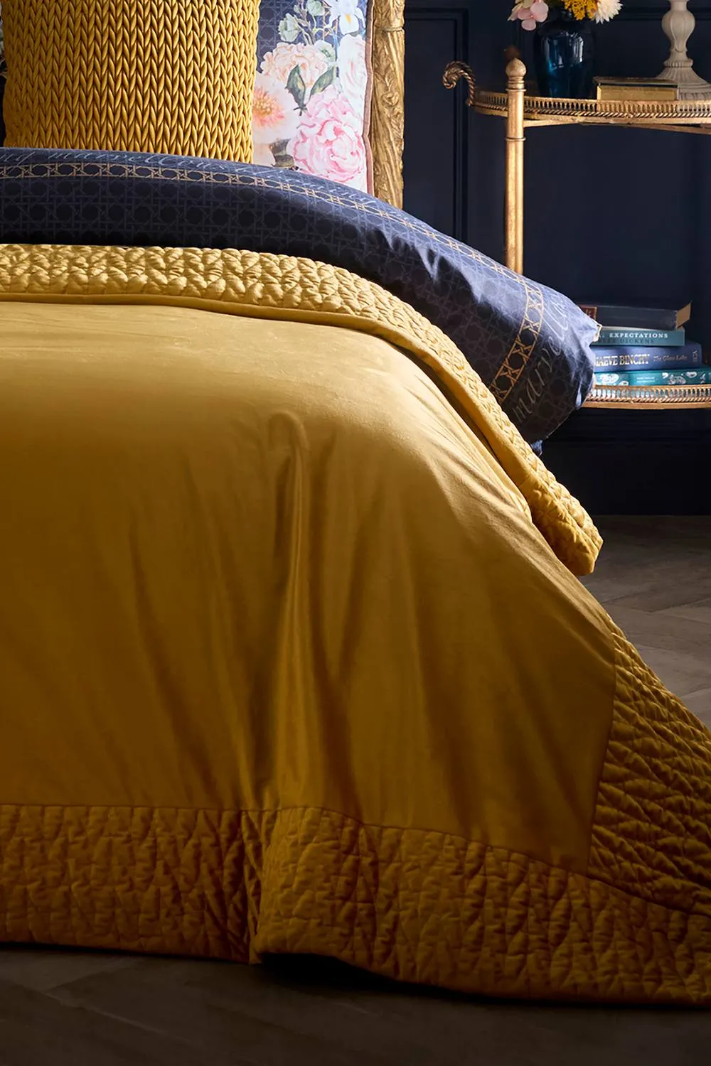 Laurence Llewelyn-Bowen 'Siena' Quilted Velvet Bedspread in Yellow 2