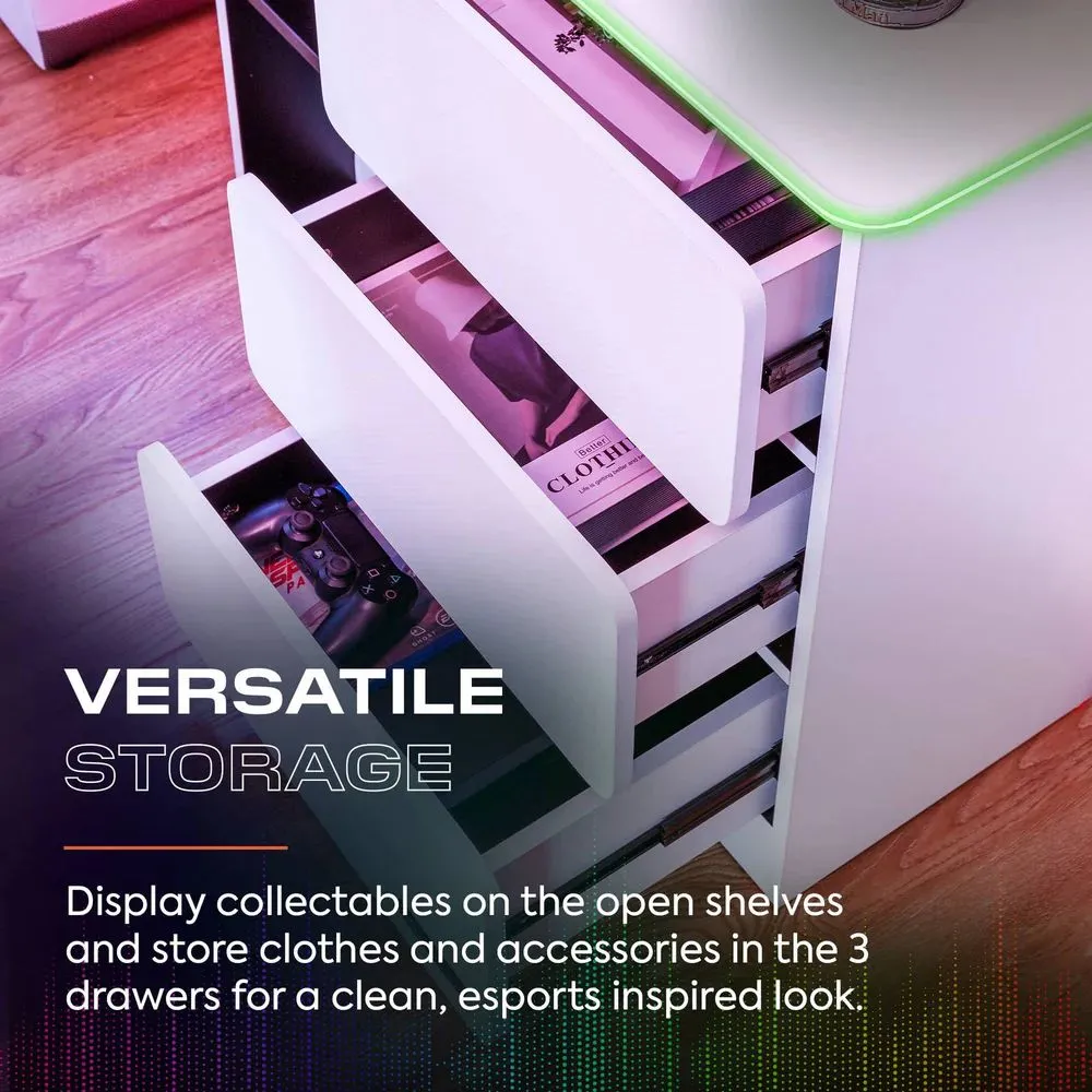 X Rocker Carbon-Tek Chest of 3 Drawers with 2 Shelves & LED Lighting in White 5