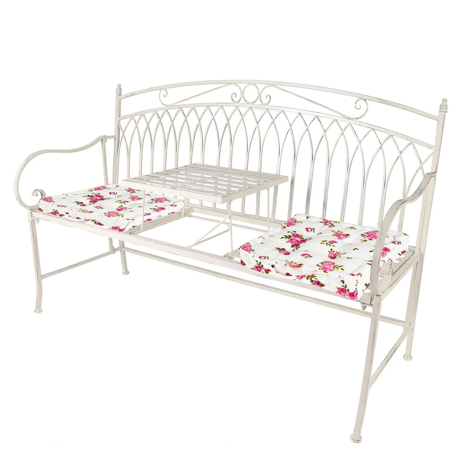 Dibor Vintage Large Cream Arched Outdoor Garden Furniture Companion Seat Bench with Free Set of 2 Floral Box Cushions 2