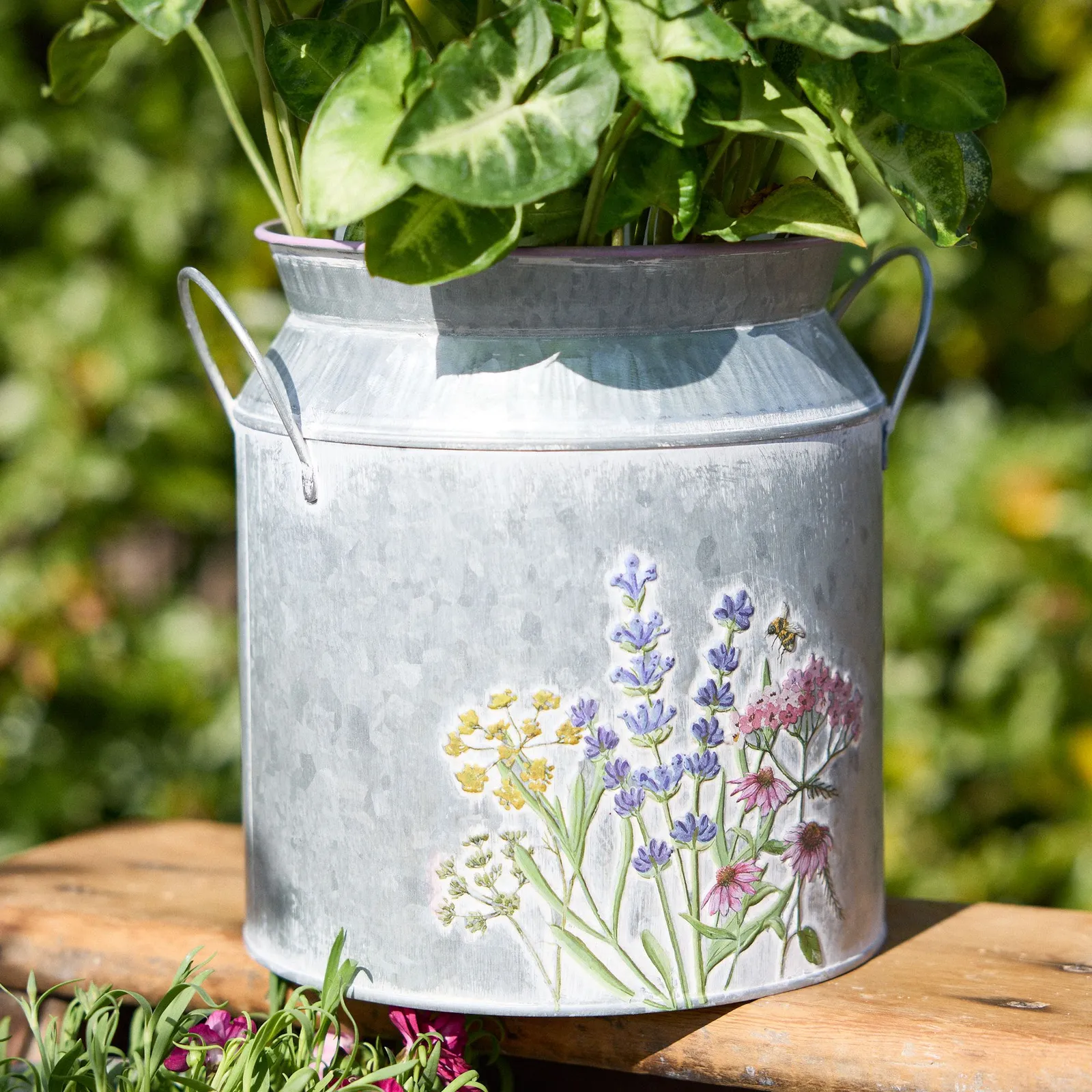 Dibor Spring Floral Metallic Milk Churn Flower Vase H18 x Dia.20cm in Grey