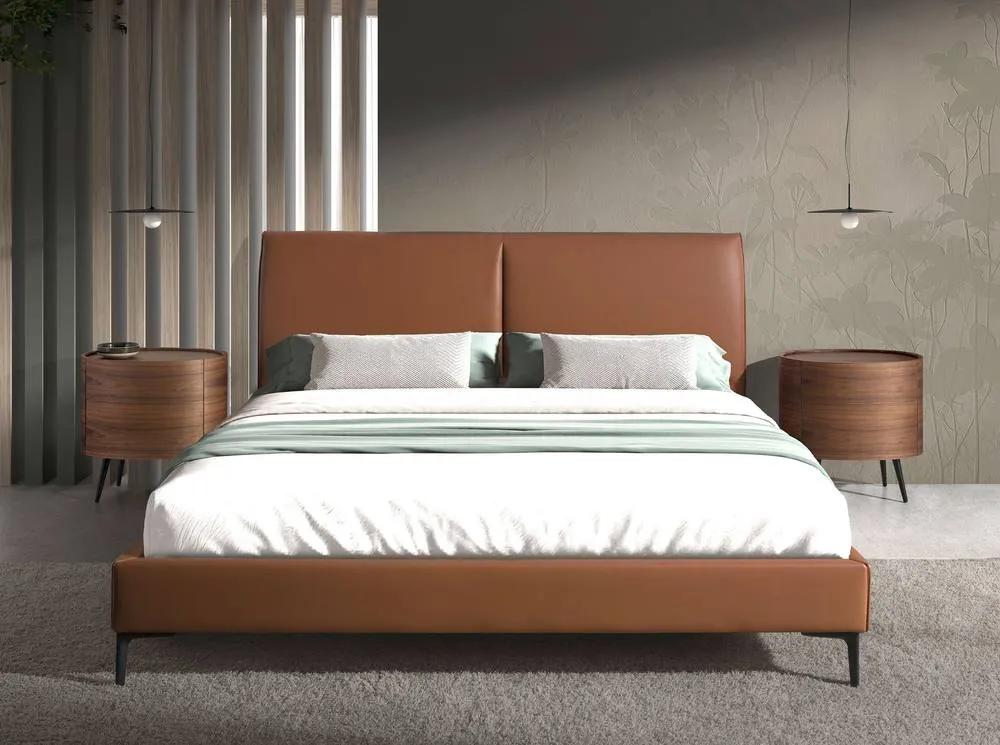 Angel Cerda Brown Leatherette Double Bed Pine Base, Steel Legs 3