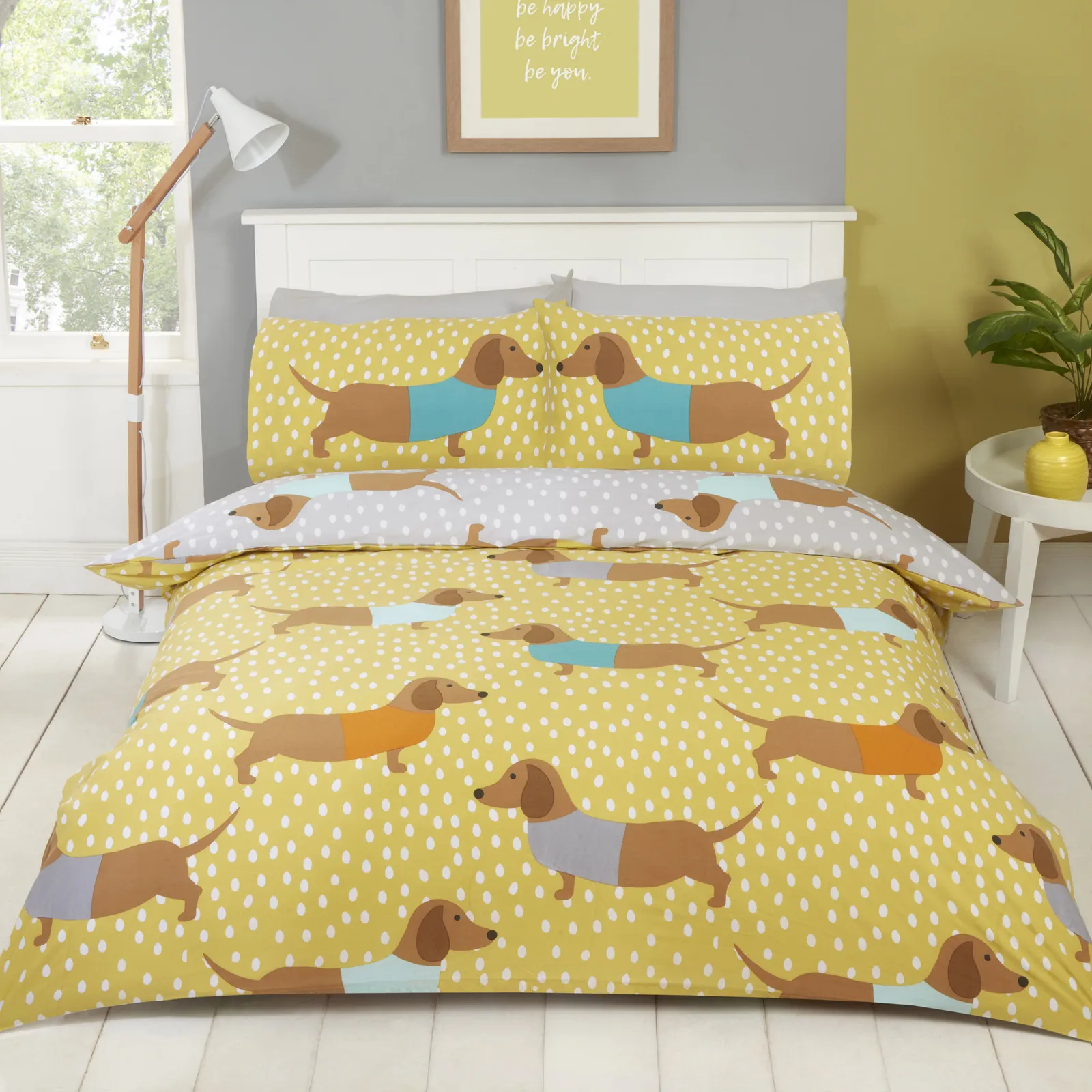 Rapport Home Dolly Dachshund Duvet Cover Set with Pillowcase in Yellow