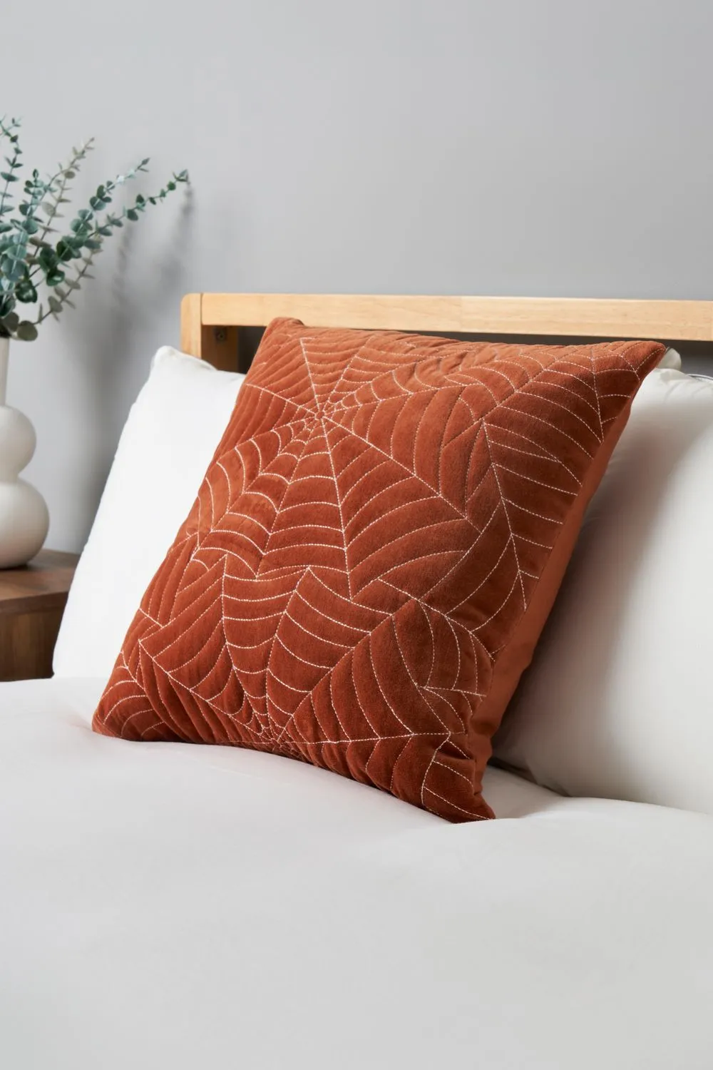 BHS Halloween Cobweb Cushion in Orange