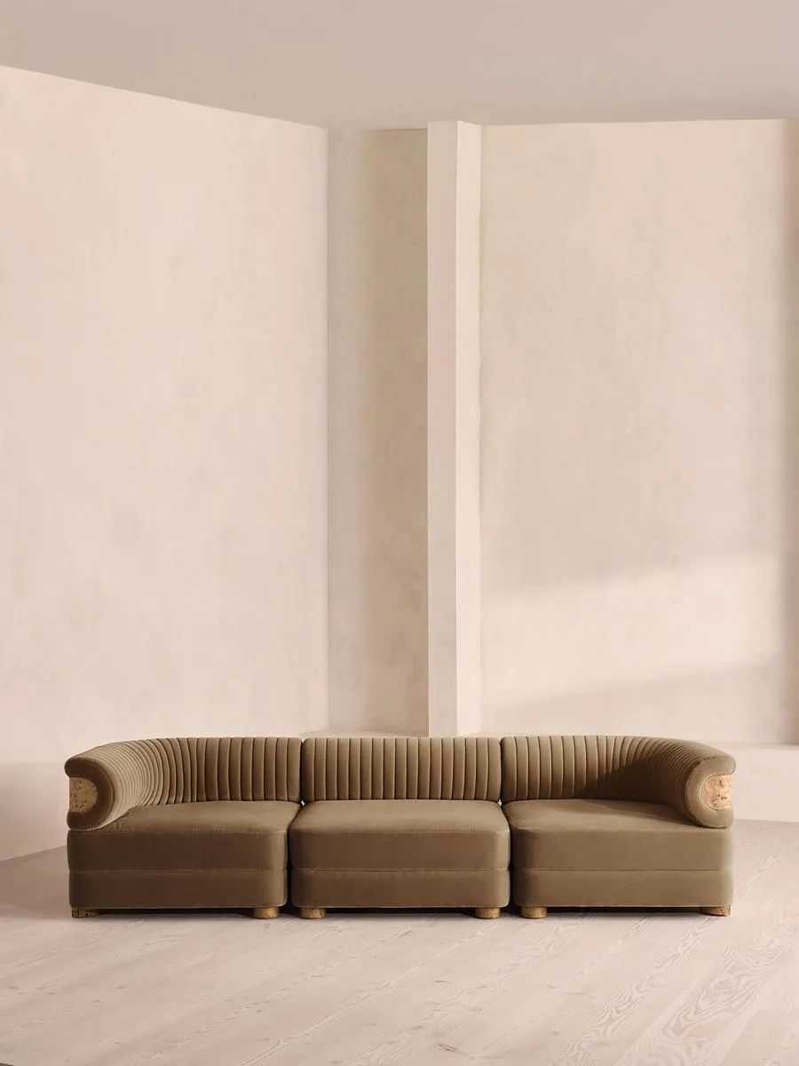 Caleb Modular Sofa, Four Seater, Velvet, Truffle, Blonde Burl