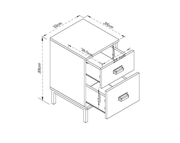 Fulton 2 Drawer Slim Bedside Table 2