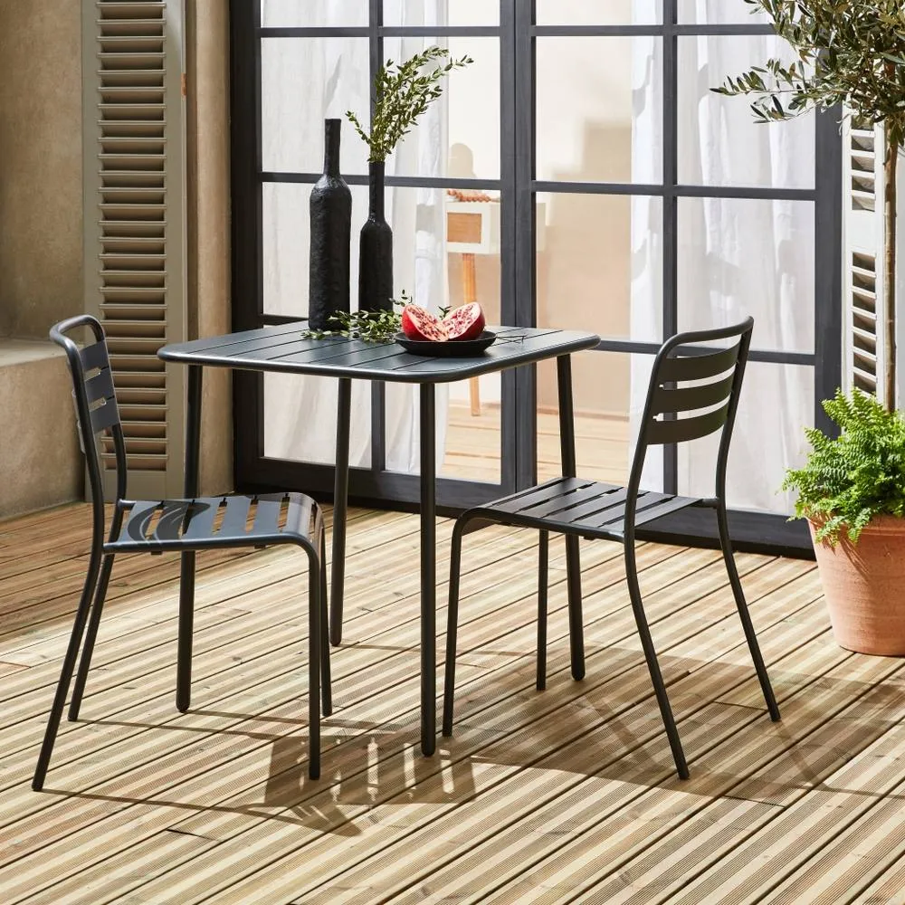 sweeek 2-seater Square Steel Garden Table Set With Chairs in Dark Grey 2