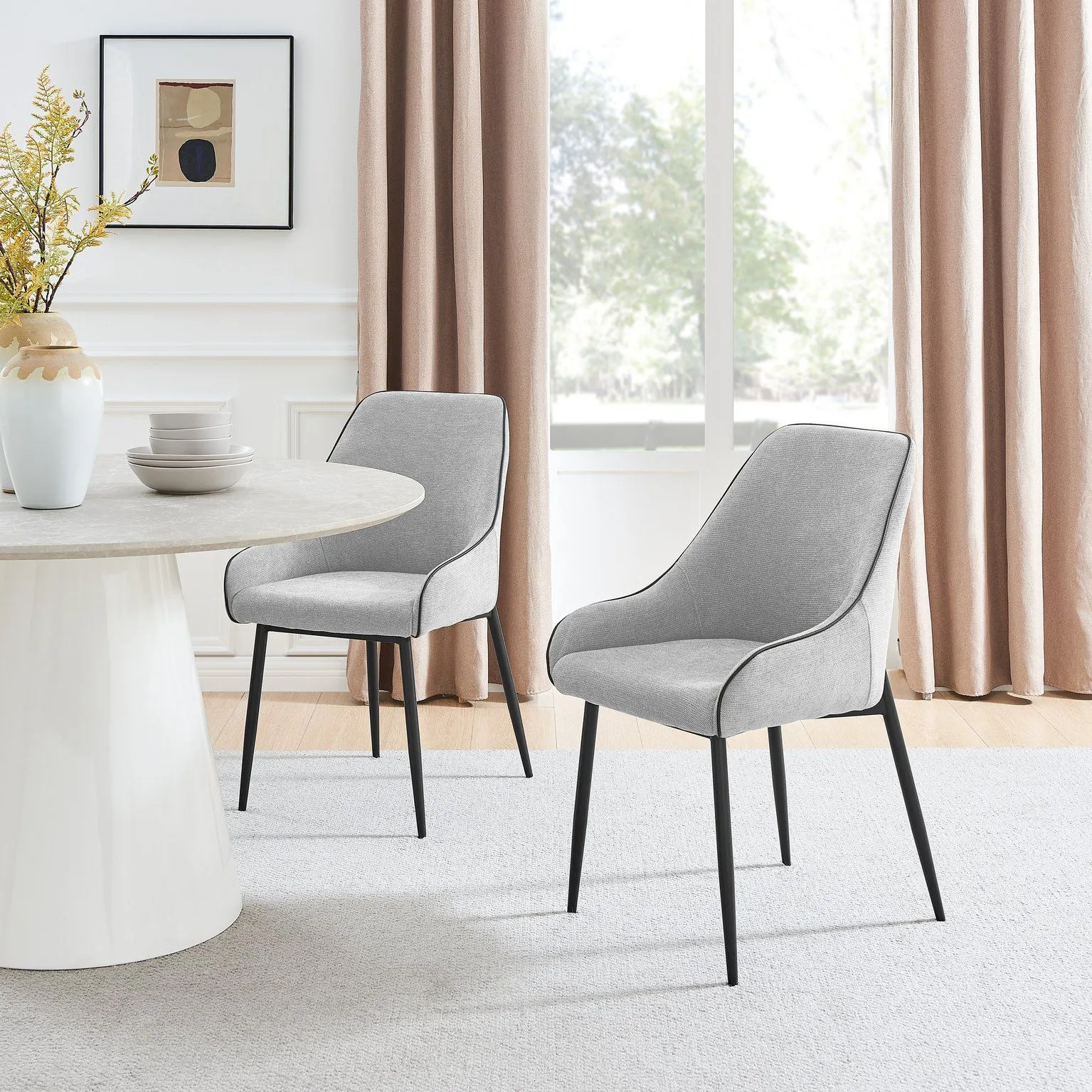 FurnitureboxUK Beaumont 2x Fabric Black Leg Dining Chair in Grey
