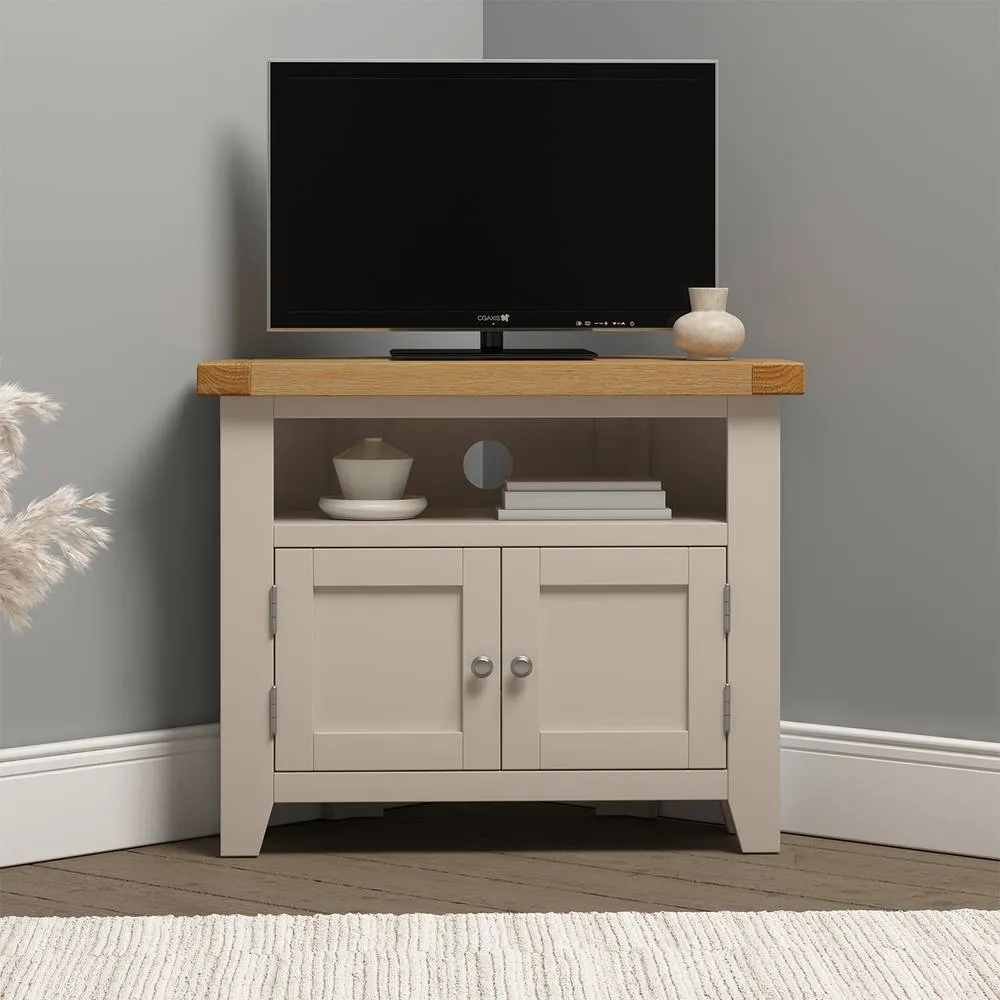 Seconique Windsor Corner Tv Unit (Fully Assembled) - Putty/Oak in Beige