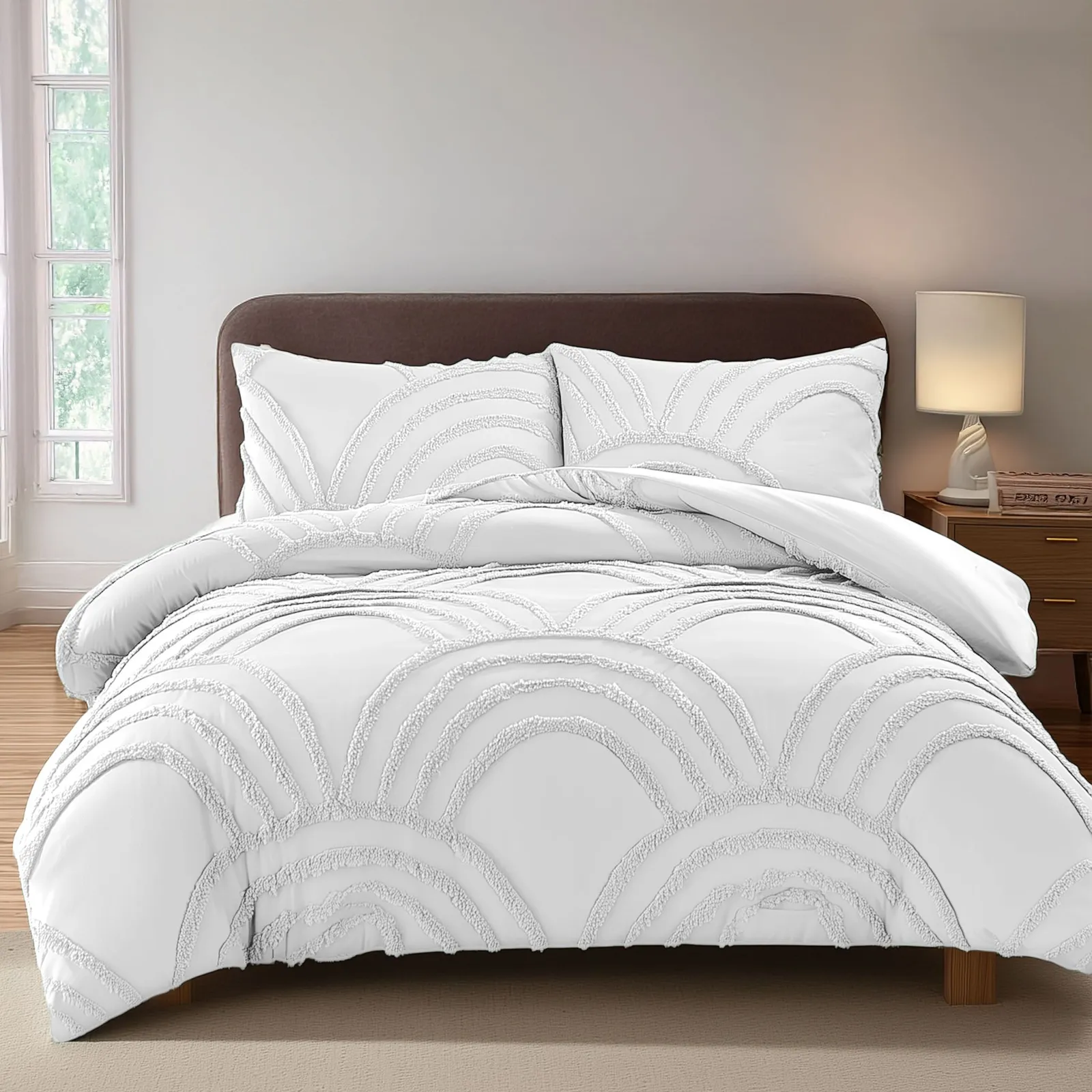 Snug City Duvet Cover & Pillowcase Set Tufted Modern Luxury Design Bed Linen in White