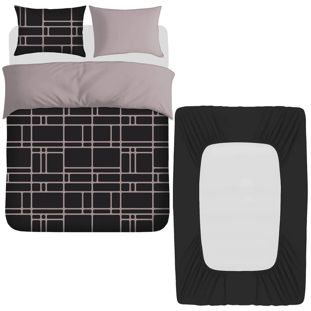 Grace Luxury 4 Pack Ultrasoft Duvet Cover Set with Fitted Sheet in Grey