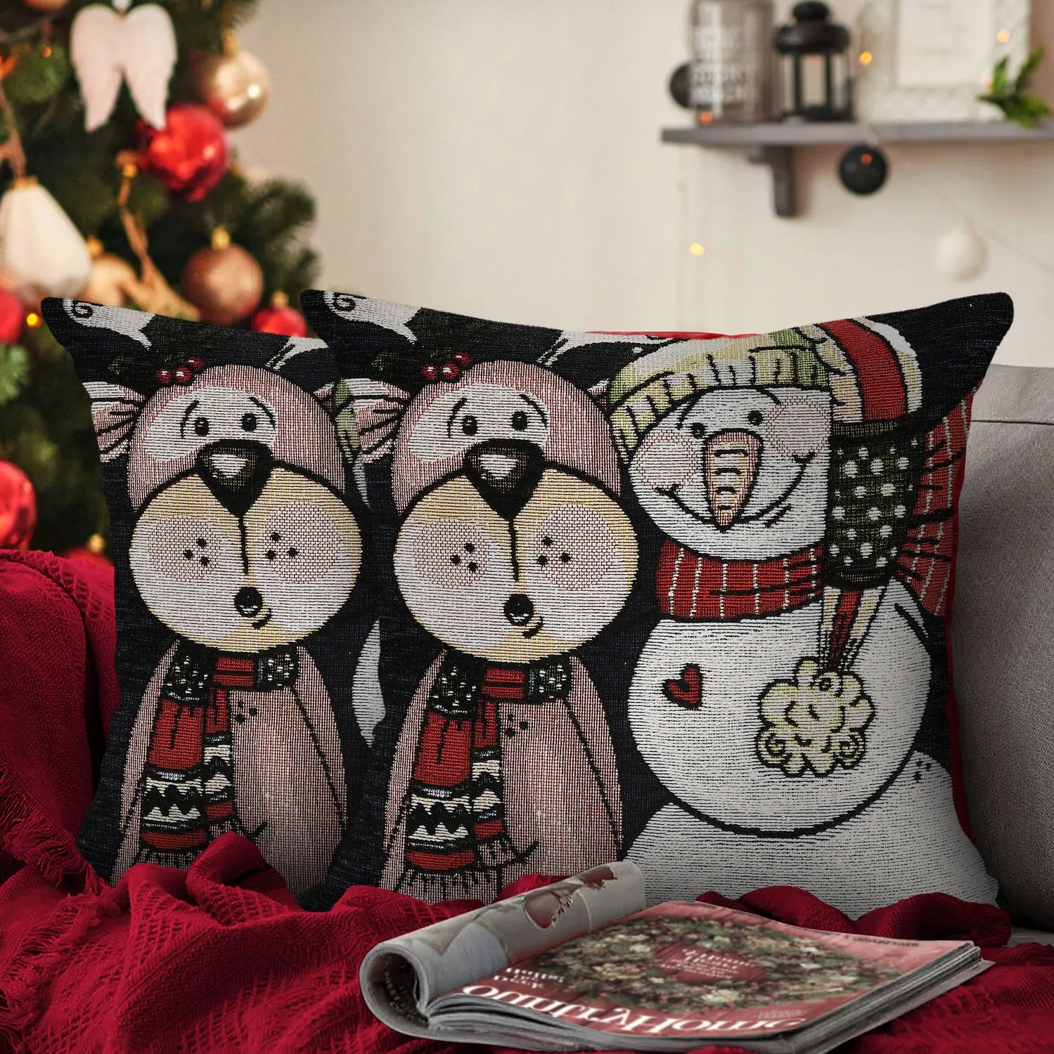 Velosso Snowman & Reindeer Filled Christmas Cushion