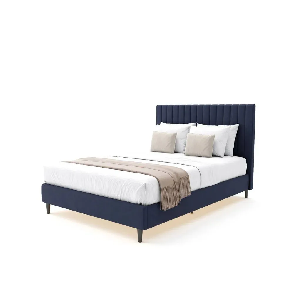 X Rocker Maisie Velvet Upholstered Bed Frame with LED Lights in Navy 5