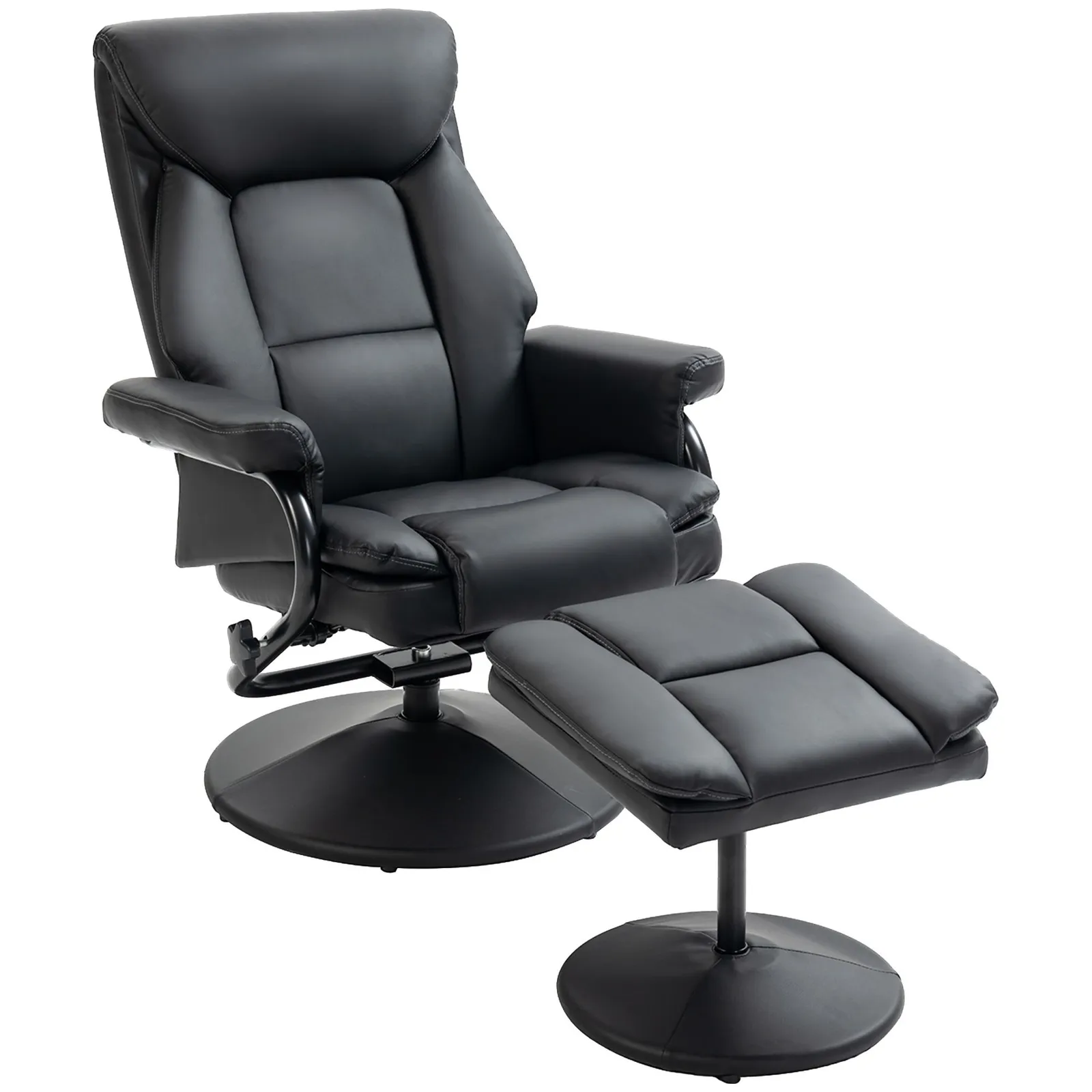 HOMCOM PU Leather Swivel Recliner Armchair with Ottoman, Black 2