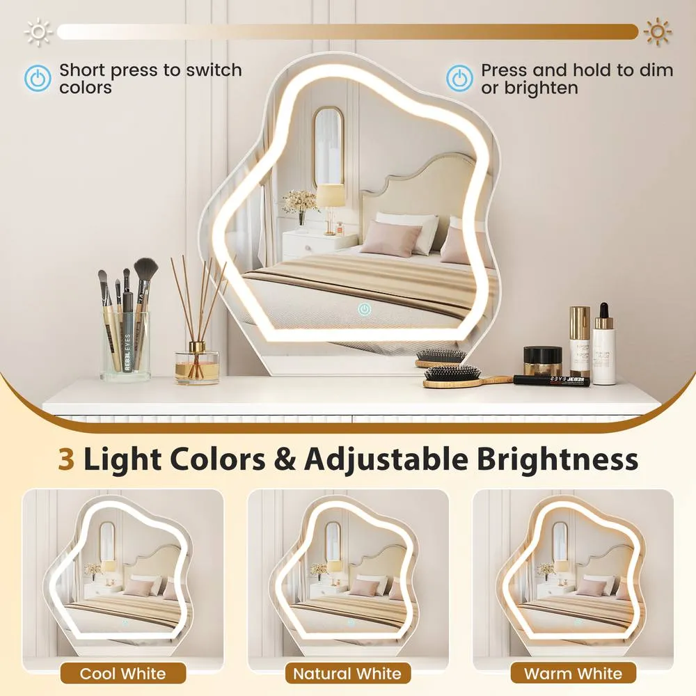 Costway Modern Dressing Table w/Mirror & Lights in White 6