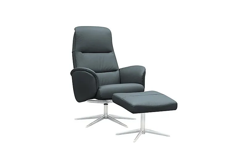 Falum Leather Swivel Recliner Chair and Footstool with Chrome Base
