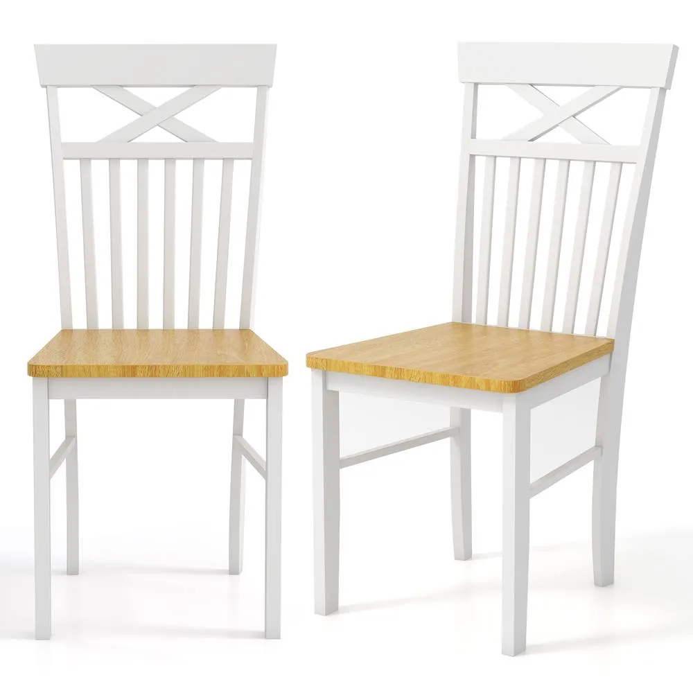 Costway Farmhouse Dining Chair Set of 2 Wooden Kitchen Chair in Natural 3