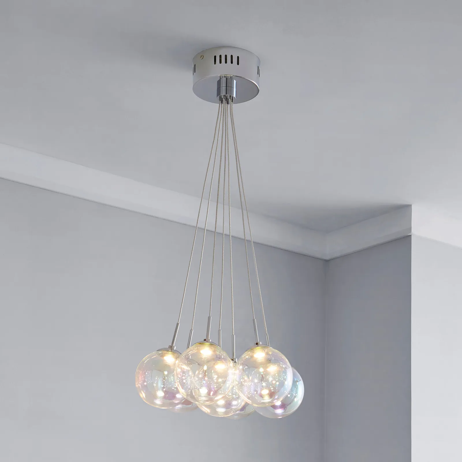 Elmira 7 Light Bubble Glass Cluster Ceiling Fitting Silver