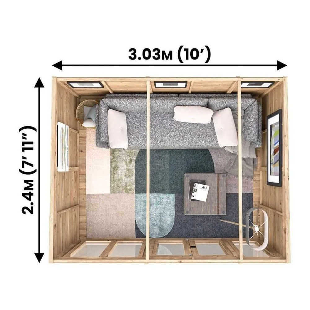 Dunster House Summerhouse 3m x 2.4m (10' x 8') Pent Roof, RagePanda Modular in Brown 3
