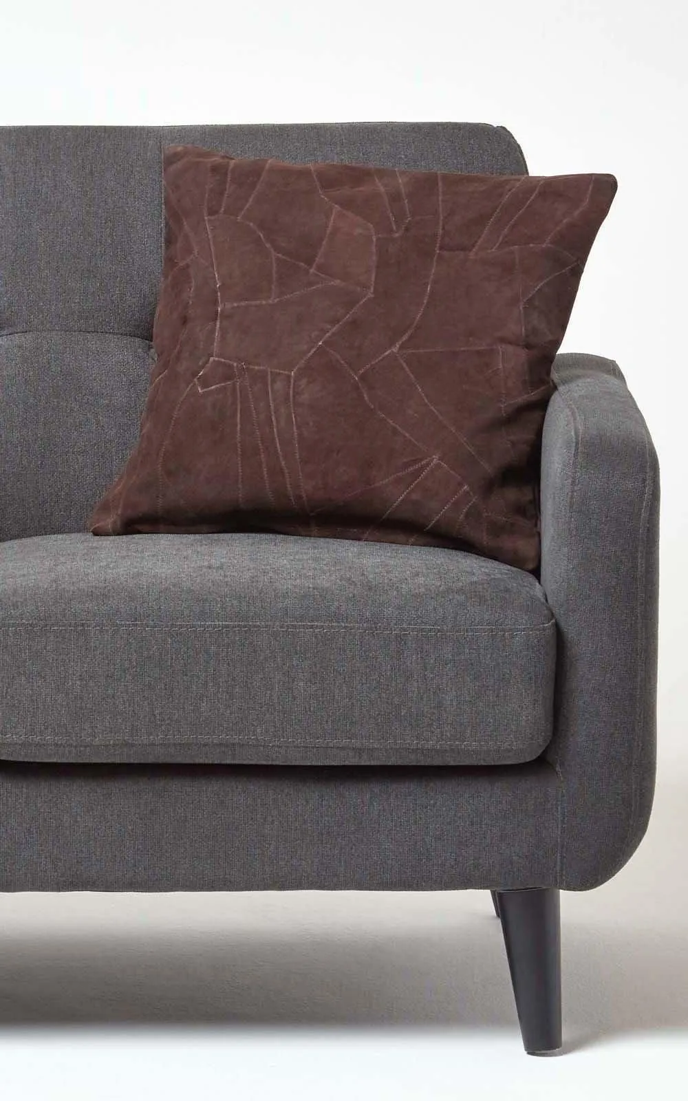 Homescapes Real Leather Suede Cushion with Feather Filling in Chocolate 4