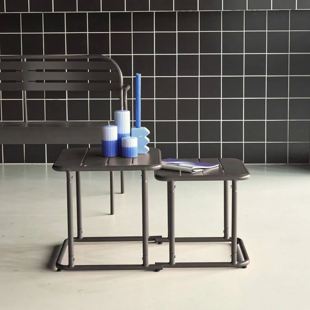sweeek Square outdoor nesting table in steel in Dark Grey