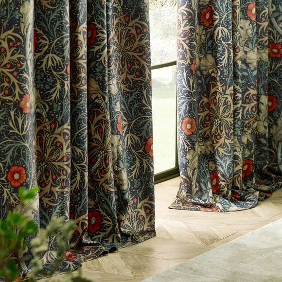 Morris & Co. Seaweed Matte Velvet Pencil Pleat Curtains 4